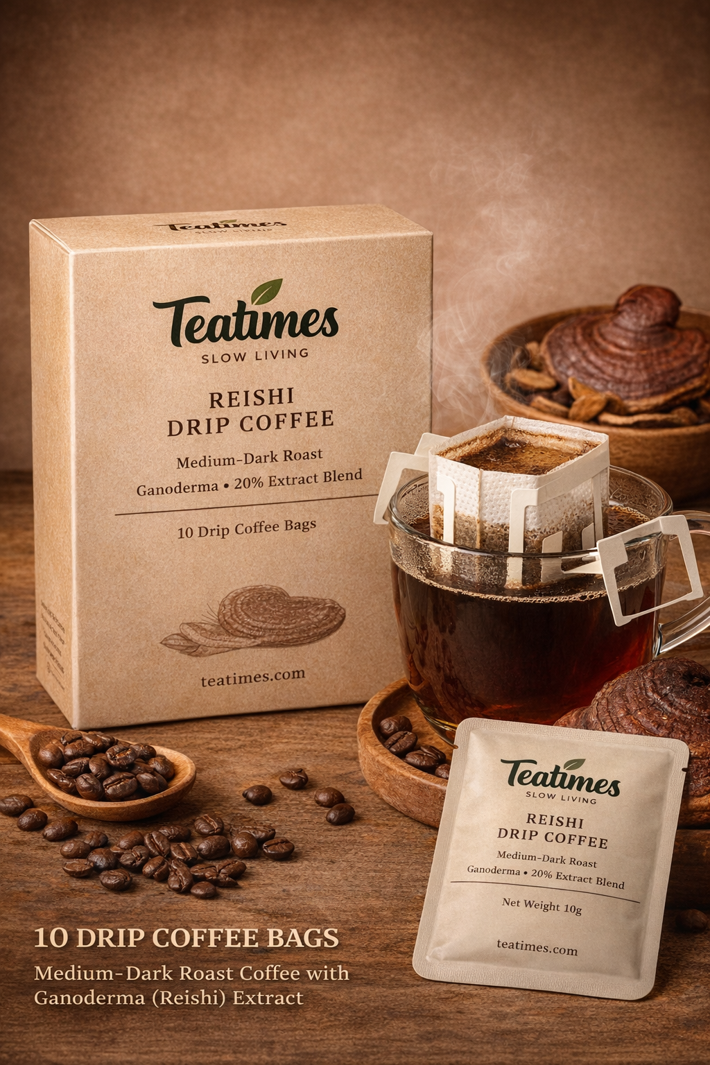 Teatimes Reishi Drip Coffee – 10 Bags | Functional Mushroom Coffee